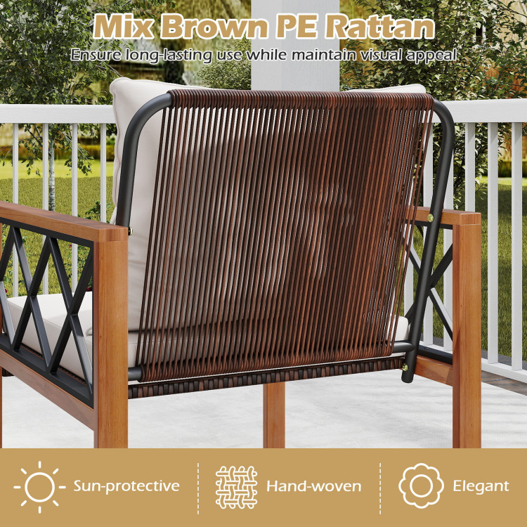 5 Pieces PE Wicker Patio Furniture Set with Acacia Wood Frame - Image 7