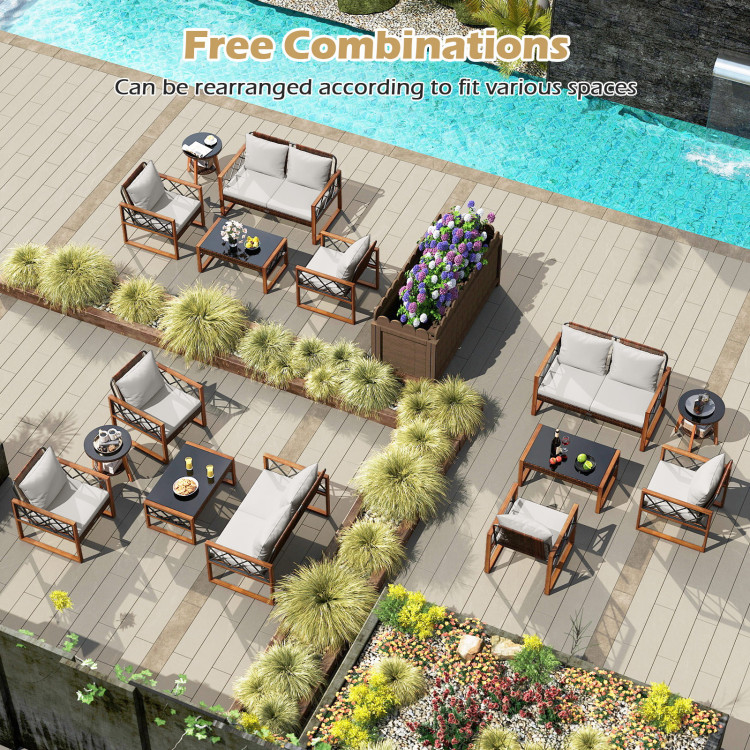 5 Pieces PE Wicker Patio Furniture Set with Acacia Wood Frame - Image 10