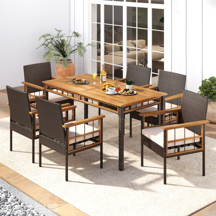 7 Pieces PE Wicker Patio Dining Set for Garden and Backyard - Image 2