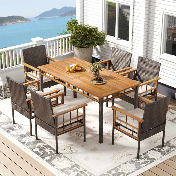 7 Pieces PE Wicker Patio Dining Set for Garden and Backyard - Image 3