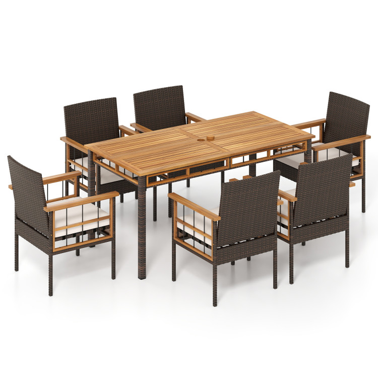 7 Pieces PE Wicker Patio Dining Set for Garden and Backyard - Image 4