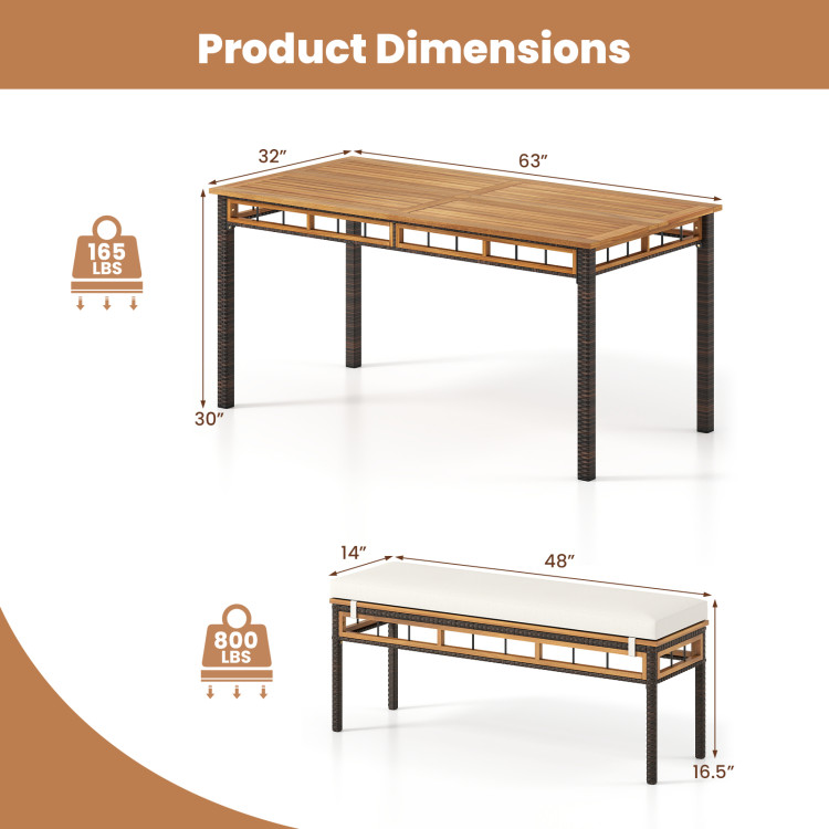 3 Pieces Acacia Wood Patio Dining Set for Deck and Backyard - Image 5
