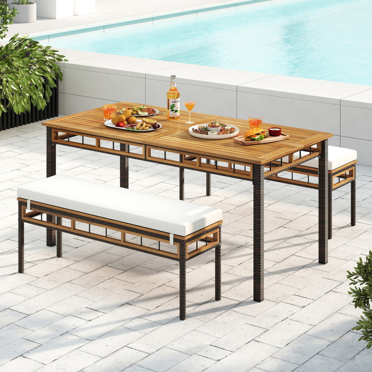 3 Pieces Acacia Wood Patio Dining Set for Deck and Backyard - Image 2