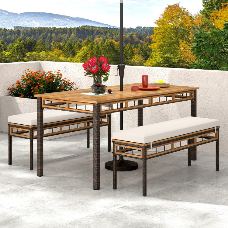 3 Pieces Acacia Wood Patio Dining Set for Deck and Backyard - Image 3