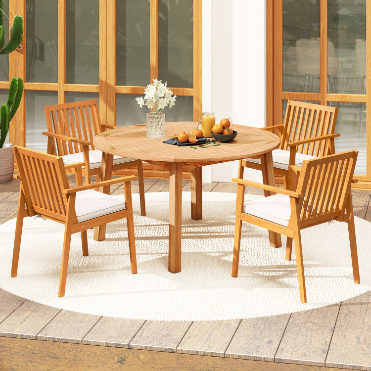 5 Pieces Acacia Wood Patio Dining Set with Umbrella Hole - Image 2