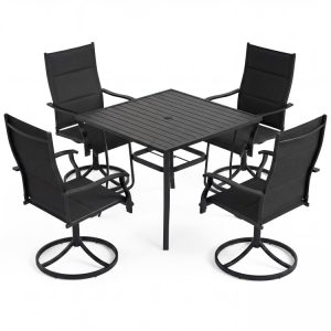 5 Pieces Outdoor Dining Set with 4 Swivel Chairs and 36 Inch Square Patio Table