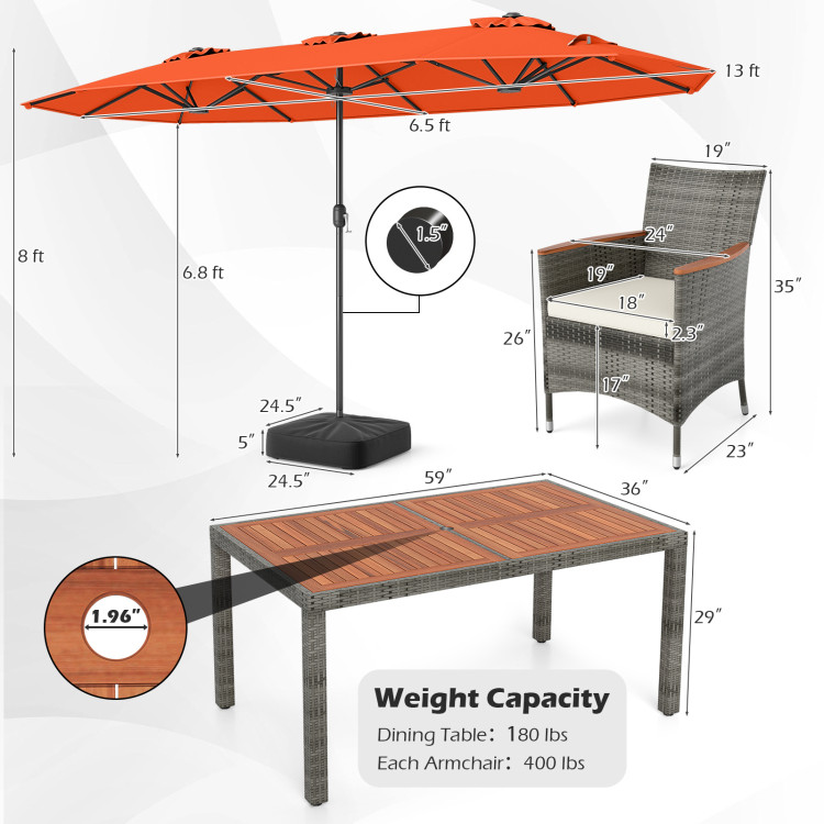 8-Piece Patio Dining Set with Double-Sided Market Umbrella - Image 5