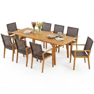 9-Piece Expandable Patio Dining Set for Deck and Garden
