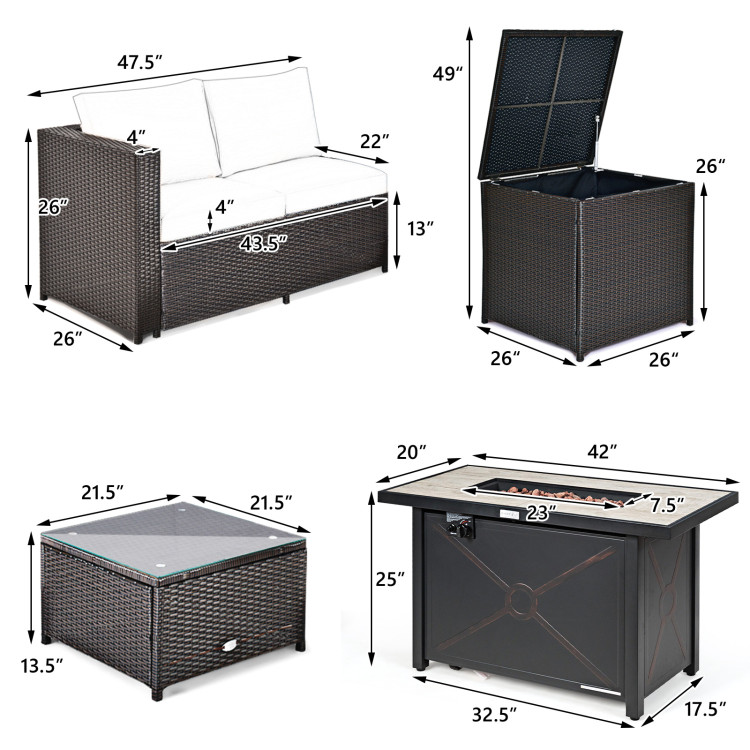 5-Piece Patio Furniture Set with Propane Fire Pit Table - Image 5