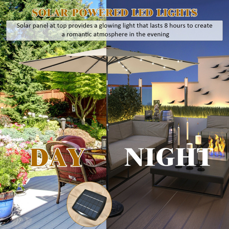 3-Piece Round Picnic Table Set with 10FT Solar LED Tilt Umbrella and Base for Patio Backyard - Image 9