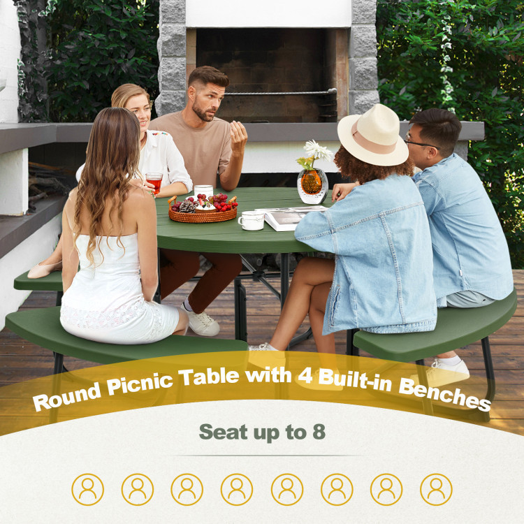 3-Piece Round Picnic Table Set with 10FT Solar LED Tilt Umbrella and Base for Patio Backyard - Image 5