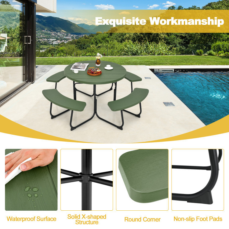 3-Piece Round Picnic Table Set with 10FT Solar LED Tilt Umbrella and Base for Patio Backyard - Image 6