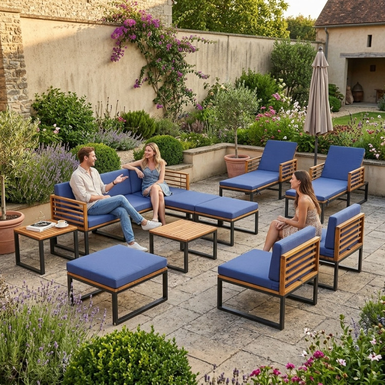 Acacia Wood Patio Furniture Set-Lounge Chair, Conversation Sofa Set & Dining Table Set - Image 7