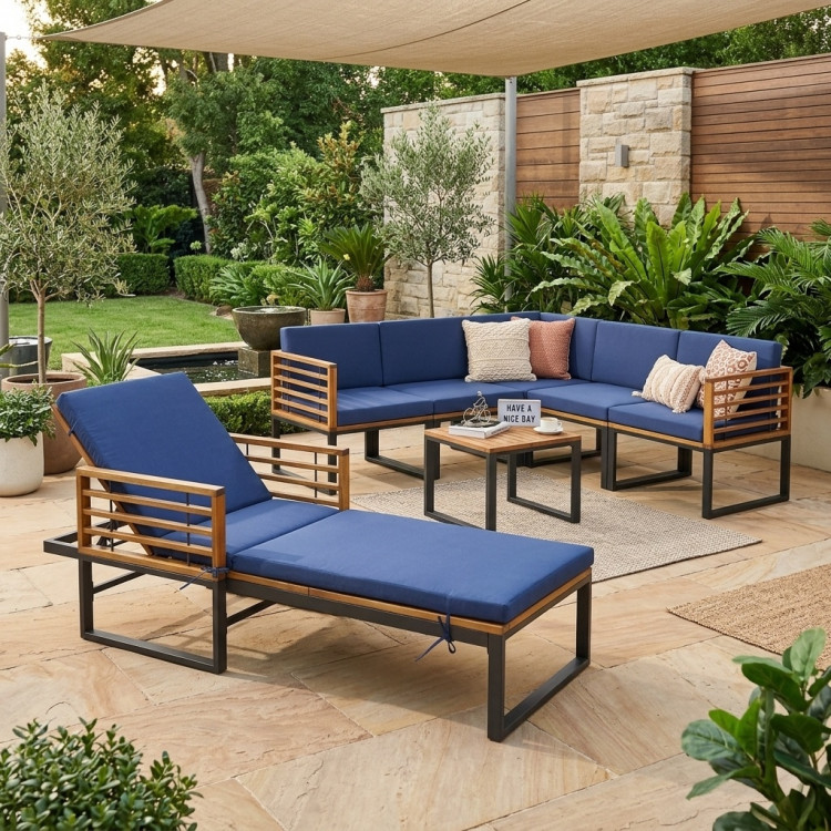 Acacia Wood Patio Furniture Set-Lounge Chair, Conversation Sofa Set & Dining Table Set - Image 4