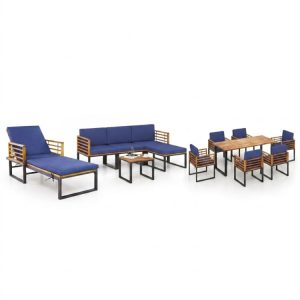 Acacia Wood Patio Furniture Set-Lounge Chair, Conversation Sofa Set & Dining Table Set