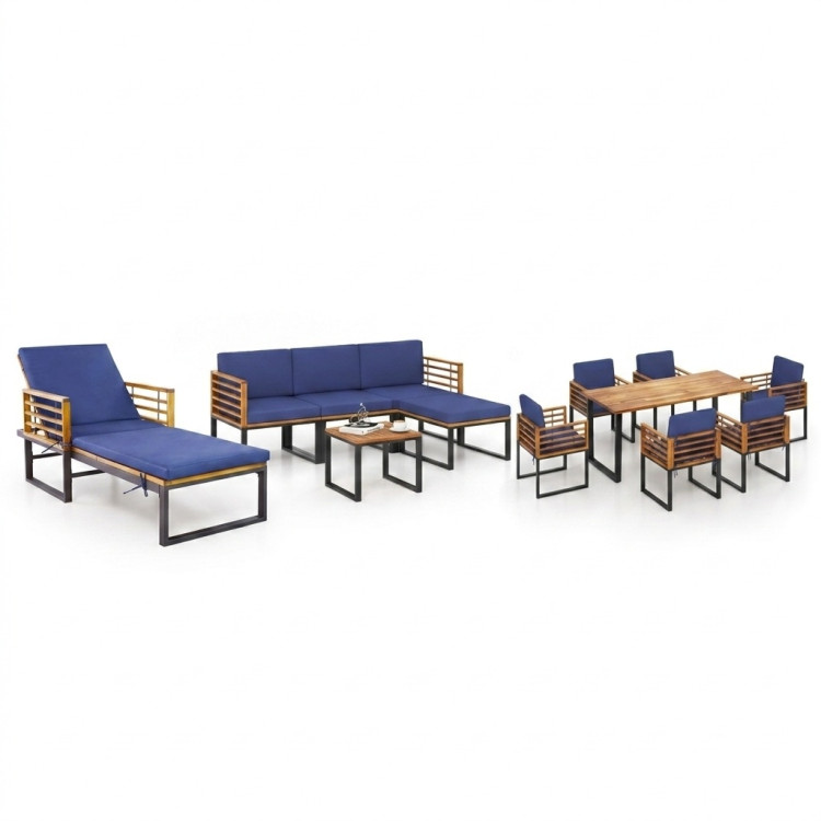 Acacia Wood Patio Furniture Set-Lounge Chair, Conversation Sofa Set & Dining Table Set