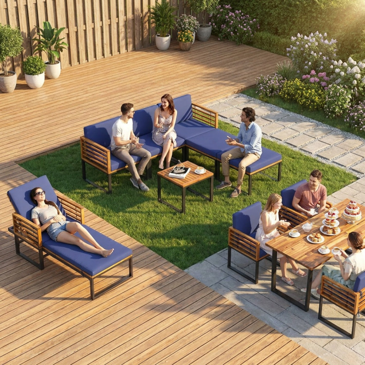 Acacia Wood Patio Furniture Set-Lounge Chair, Conversation Sofa Set & Dining Table Set - Image 9