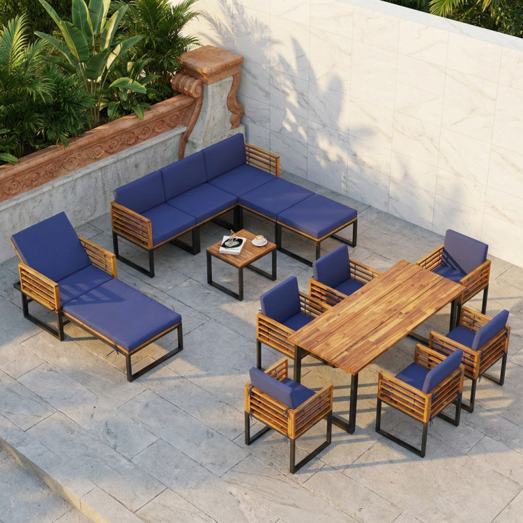 Acacia Wood Patio Furniture Set-Lounge Chair, Conversation Sofa Set & Dining Table Set - Image 2