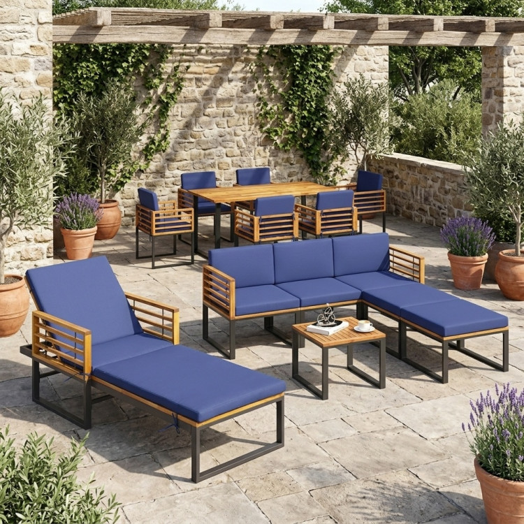 Acacia Wood Patio Furniture Set-Lounge Chair, Conversation Sofa Set & Dining Table Set - Image 3