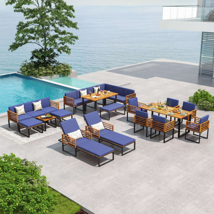 Acacia Wood Patio Furniture Set-Lounge Chair, Conversation Sofa Set & Dining Table Set - Image 10
