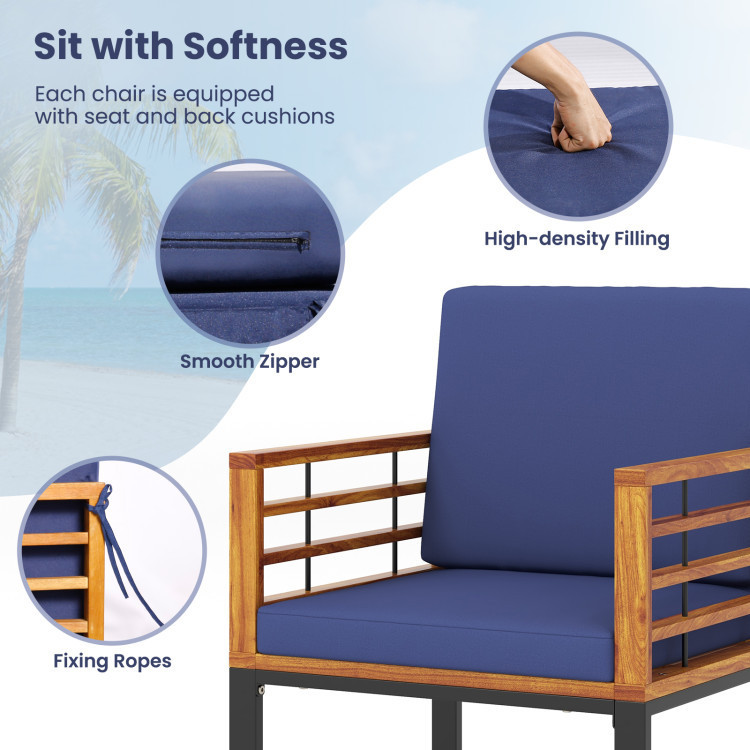 7-Piece Acacia Wood Patio Furniture Set with Adjustable Chaise Lounge Chair and Conversation Sofa Set - Image 5