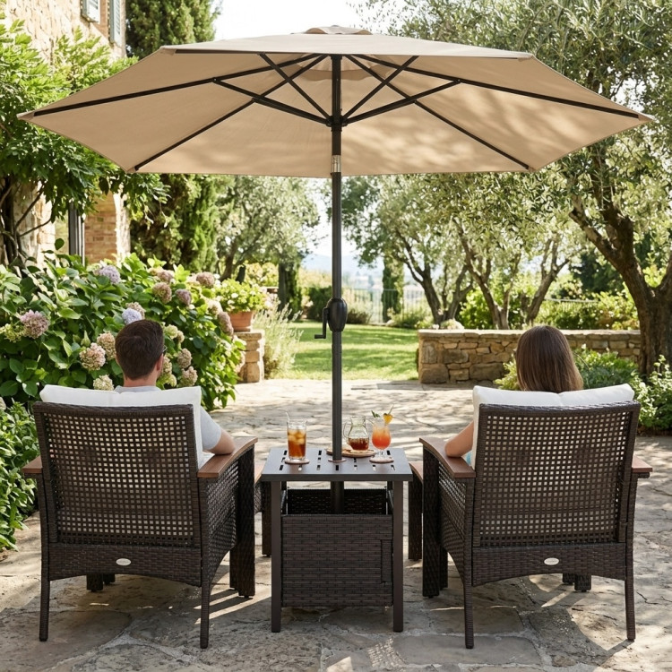 3-Piece Patio Lounge Bundle with 5-Piece PE Rattan Conversation Set, Wicker Umbrella Side Table & 7.5 FT Tilt Market Umbrella - Image 3
