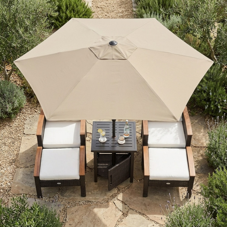 3-Piece Patio Lounge Bundle with 5-Piece PE Rattan Conversation Set, Wicker Umbrella Side Table & 7.5 FT Tilt Market Umbrella - Image 5