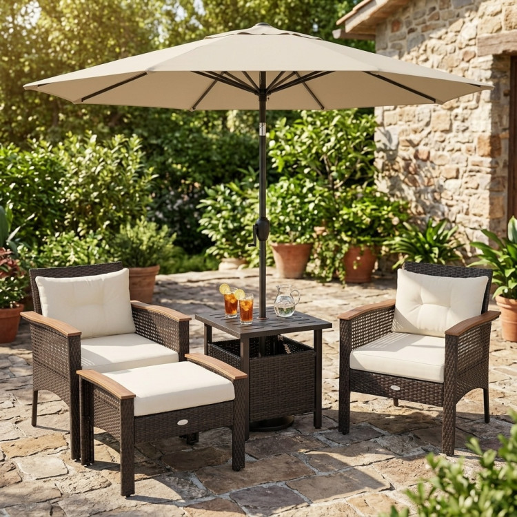 3-Piece Patio Lounge Bundle with 5-Piece PE Rattan Conversation Set, Wicker Umbrella Side Table & 7.5 FT Tilt Market Umbrella - Image 6