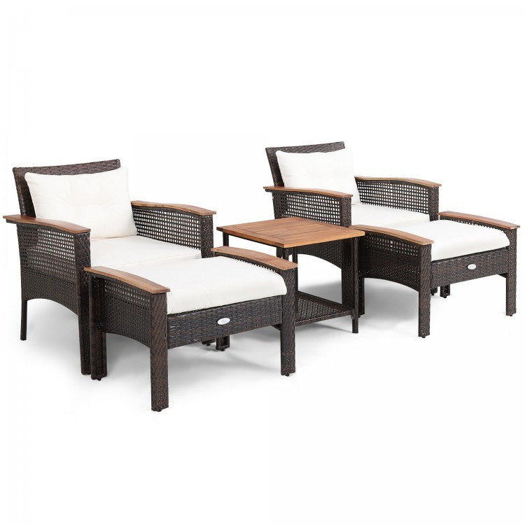 3-Piece Patio Lounge Bundle with 5-Piece PE Rattan Conversation Set, Wicker Umbrella Side Table & 7.5 FT Tilt Market Umbrella - Image 9