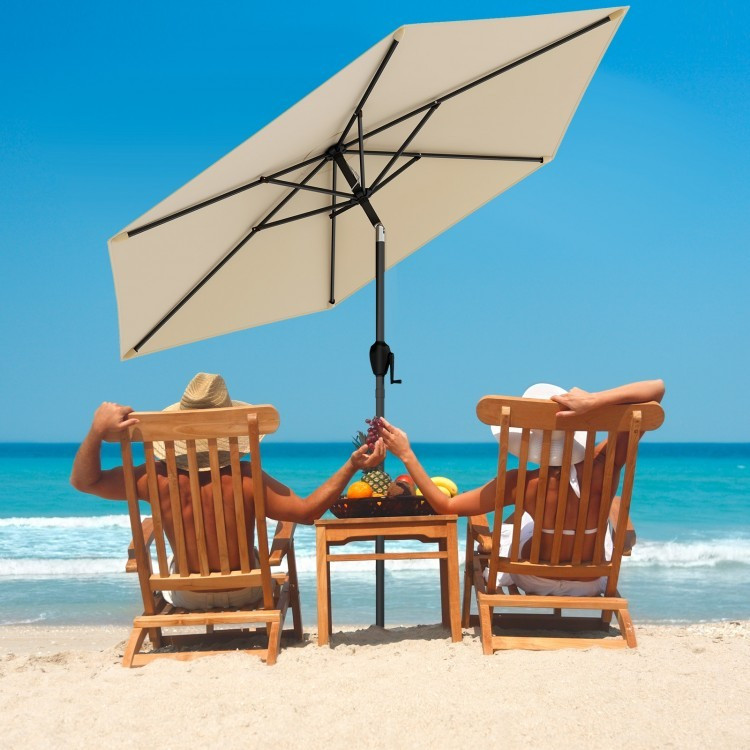 3-Piece Patio Lounge Bundle with 5-Piece PE Rattan Conversation Set, Wicker Umbrella Side Table & 7.5 FT Tilt Market Umbrella - Image 10