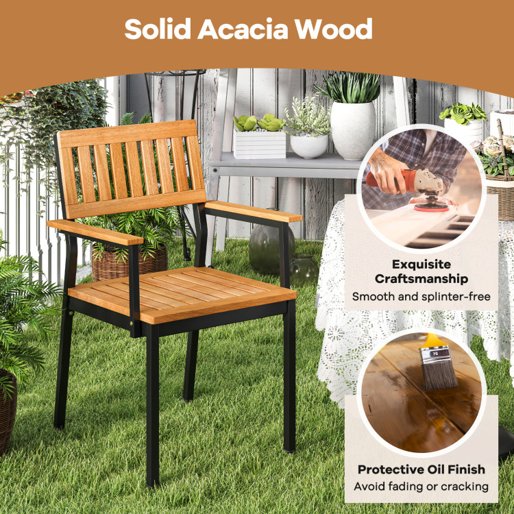 7-Piece Outdoor Dining Set for 6 with Acacia Table & Armchairs and Umbrella Hole - Image 6