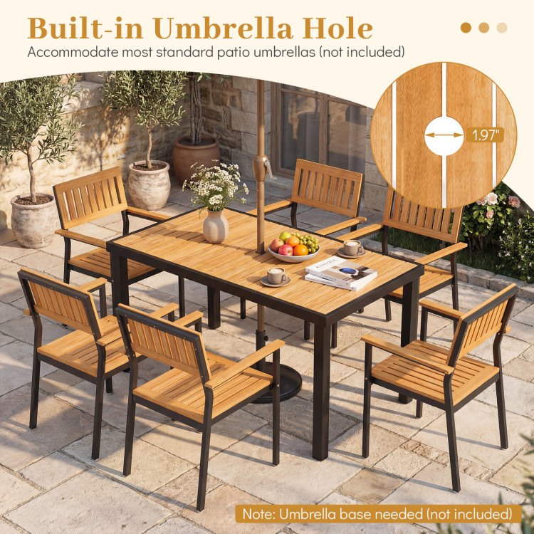 7-Piece Outdoor Dining Set for 6 with Acacia Table & Armchairs and Umbrella Hole - Image 10