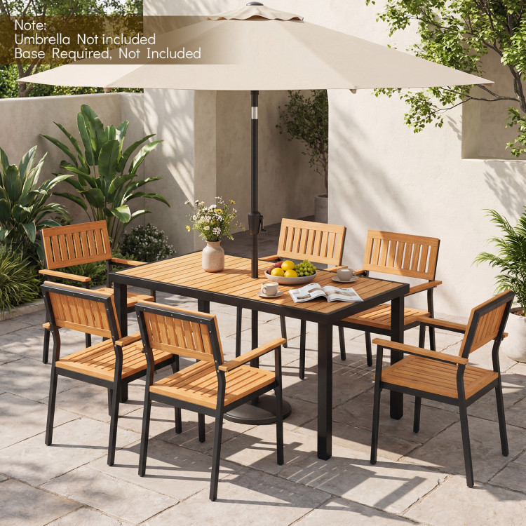 7-Piece Outdoor Dining Set for 6 with Acacia Table & Armchairs and Umbrella Hole - Image 3