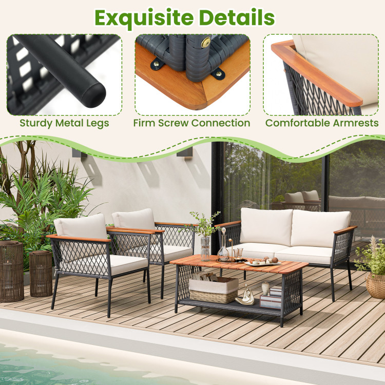 4 Piece Patio Rattan Furniture Set with 2-Tier Coffee Table - Image 10