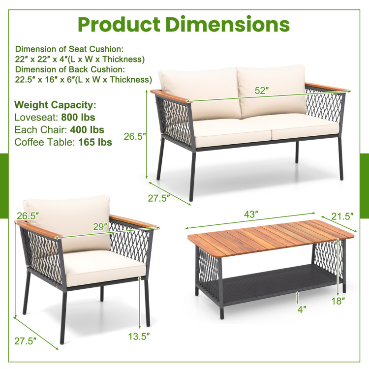 4 Piece Patio Rattan Furniture Set with 2-Tier Coffee Table - Image 5