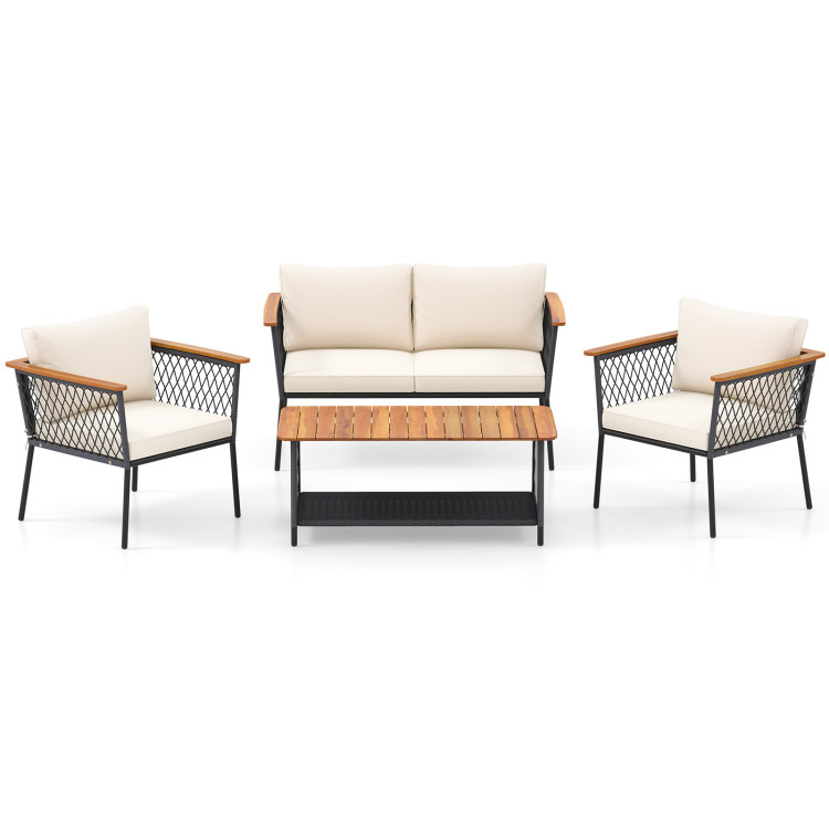 4 Piece Patio Rattan Furniture Set with 2-Tier Coffee Table - Image 4