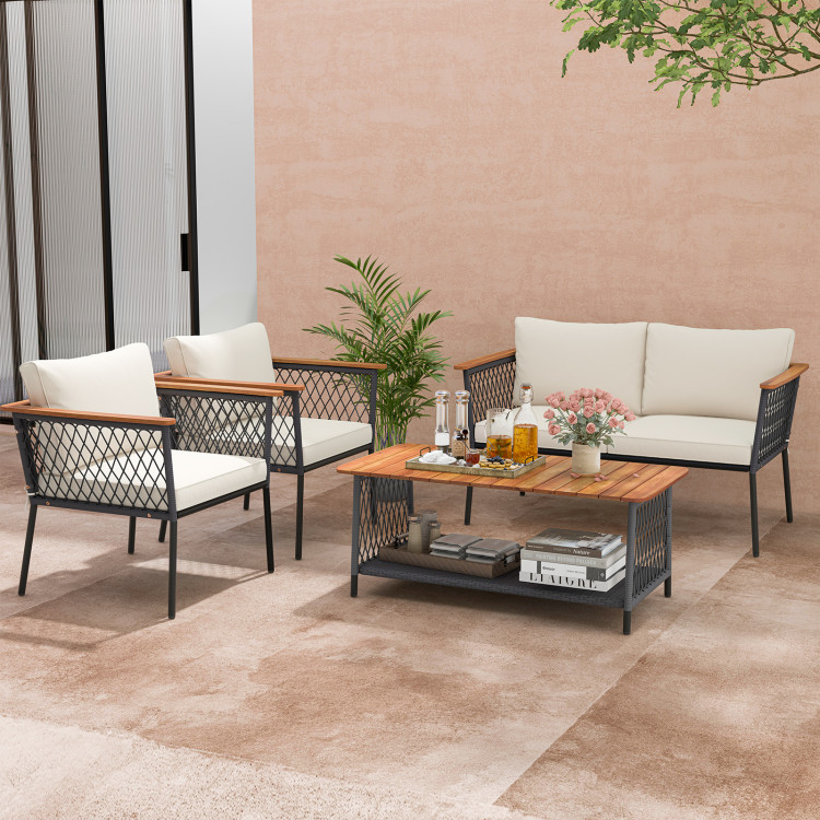 4 Piece Patio Rattan Furniture Set with 2-Tier Coffee Table - Image 3