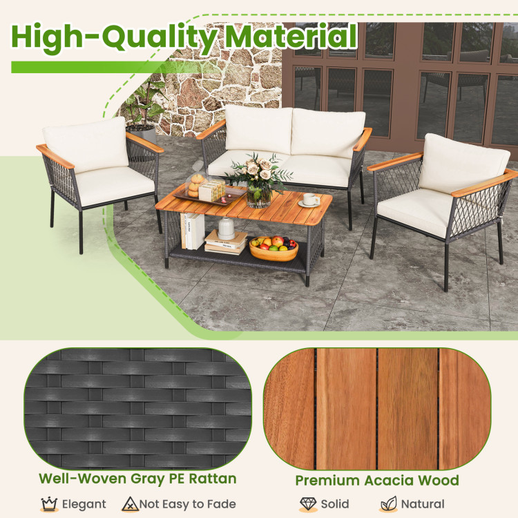 4 Piece Patio Rattan Furniture Set with 2-Tier Coffee Table - Image 7