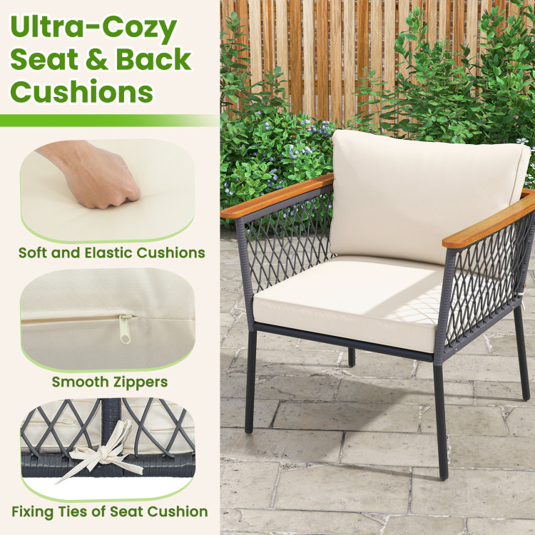 4 Piece Patio Rattan Furniture Set with 2-Tier Coffee Table - Image 8