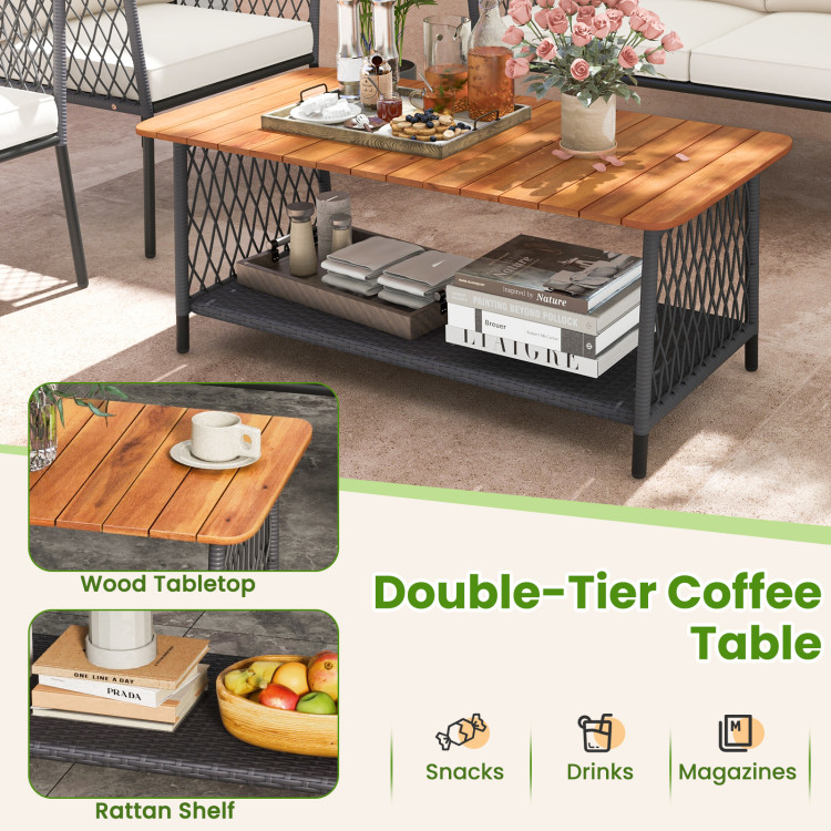 4 Piece Patio Rattan Furniture Set with 2-Tier Coffee Table - Image 9